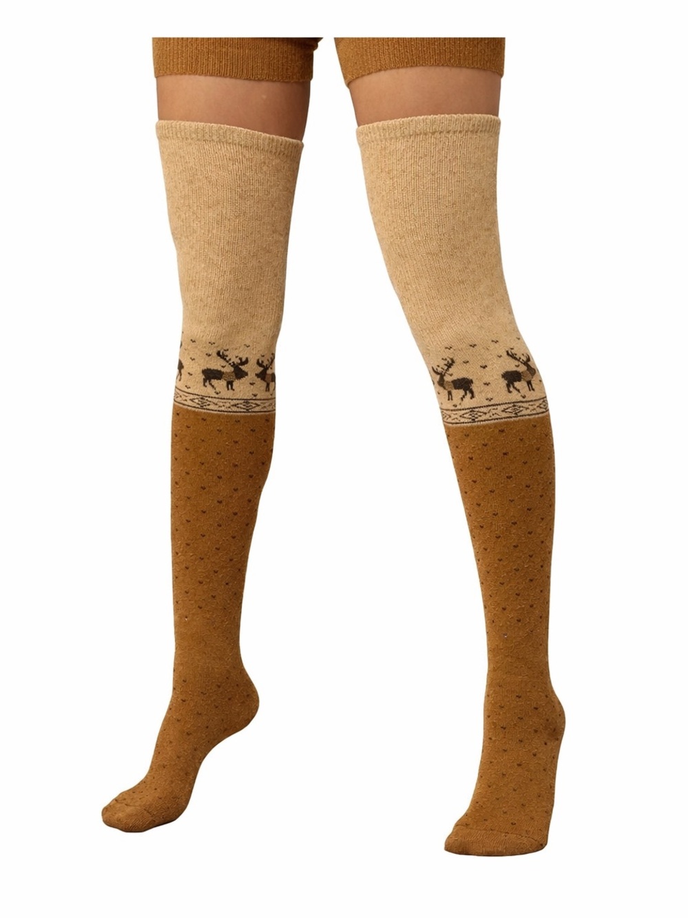 Camel wool blend over the knee thighs high socks size M 38-40 Mongolia